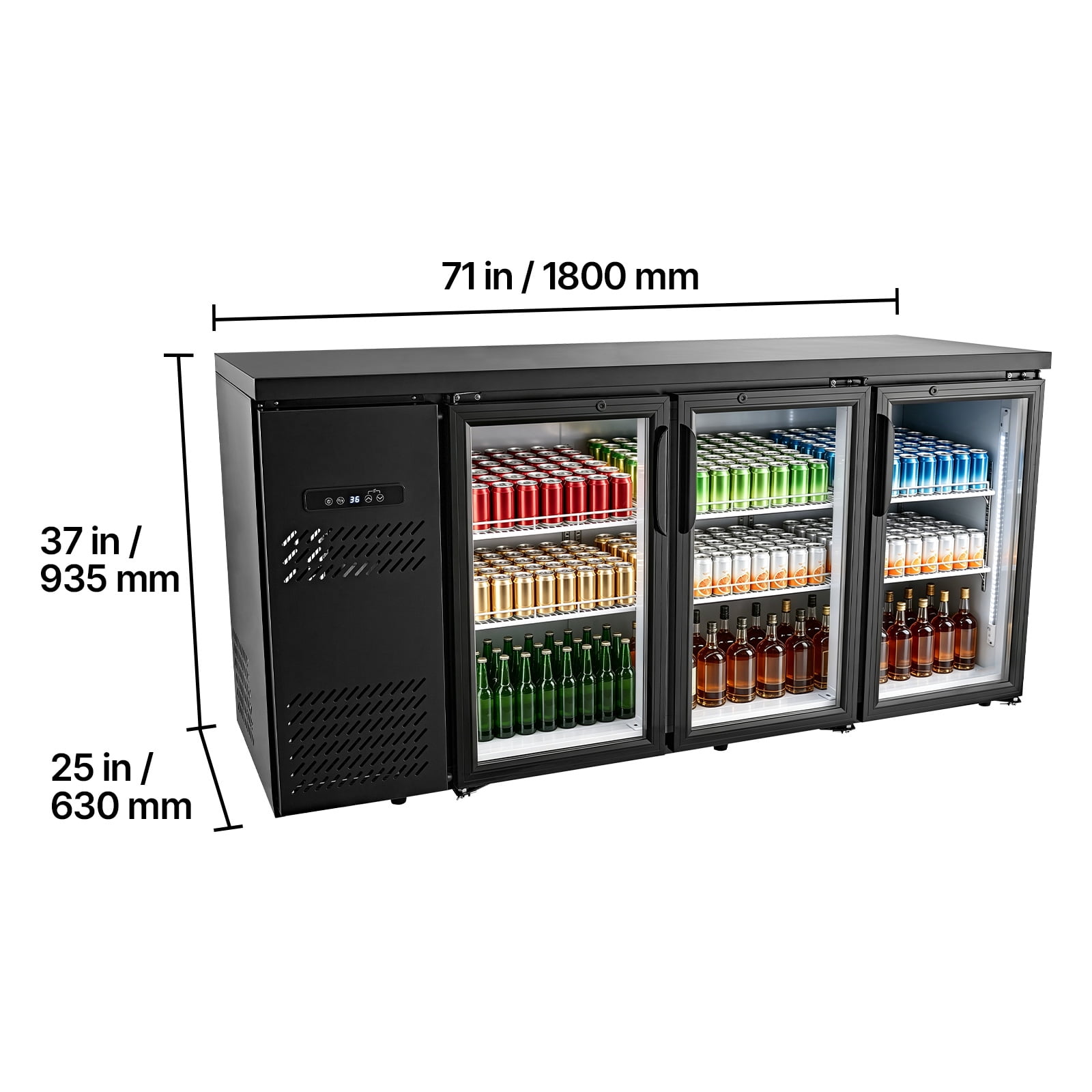 KFFKFF Counter Height Back Bar Cooler, 19.6 Cu. Ft Beverage Refrigerator with 3 Glass Doors, LED Lighting, and Fan Cooling for Commercial Use in Bars, Pubs, and Stores