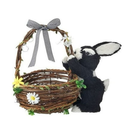 Regency International Bunny with Twig Floral Basket and Bow Figurine, 11 inches