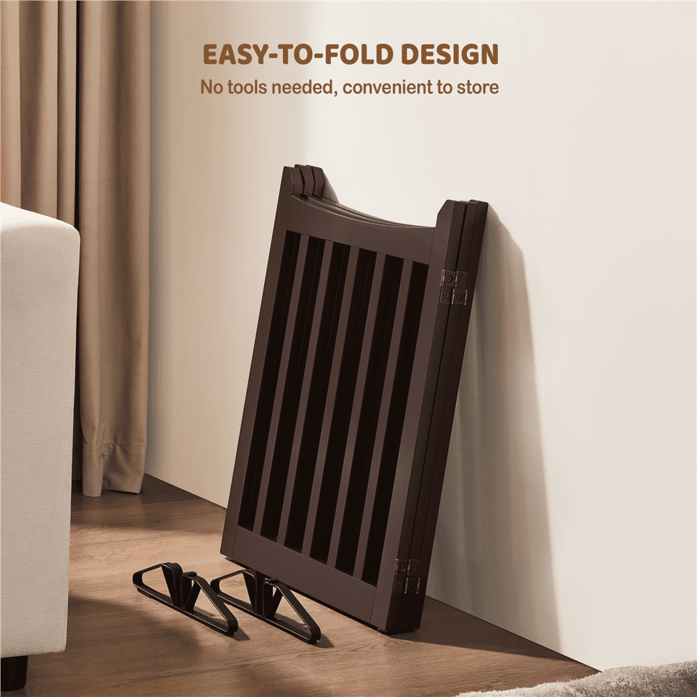 Alden Design 24" Tall Freestanding Wooden Pet Gate with Two Support Feet, Espresso