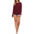 thumbnail image 2 of INSPIRE CHIC Women's Peplum Top Ruffle Hem Shirt Crew Neck Long Sleeve Blouse Top XS Burgundy, 2 of 6