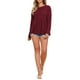 thumbnail image 2 of CAMISETA DE MANGA LARGA CON DOBLADILLO PEPLUM DE INSPIRE CHIC PARA MUJER, CUELLO REDONDO, BURDEOS, 2 of 6