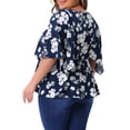 thumbnail image 4 of DARING DIVA Women's Plus Floral Flowy Sleeve Chiffon Blouses 2X Navy Blue, 4 of 6
