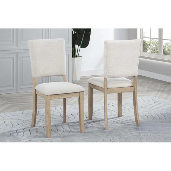 Light Oak Wood Dining Chair Set of 2, Fabric Upholstered Side Chair for Home Kitchen Dining Room, Beige