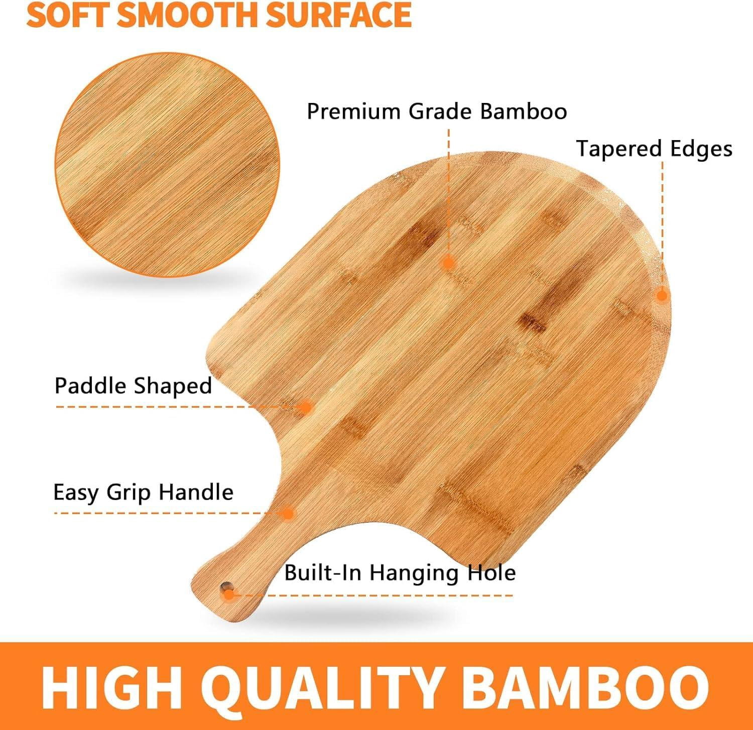 12 Inch 2 Pack Wooden Pizza Peels, Kitchen Baking Board for Bread Pie