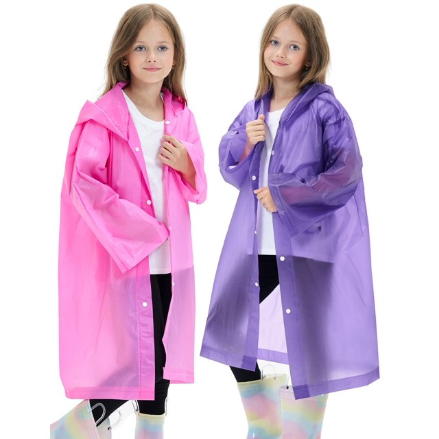 2 Pack Waterproof Raincoats for Kids Reusable,EVA Rain Ponchos Emergency Rain Jacket for Children
