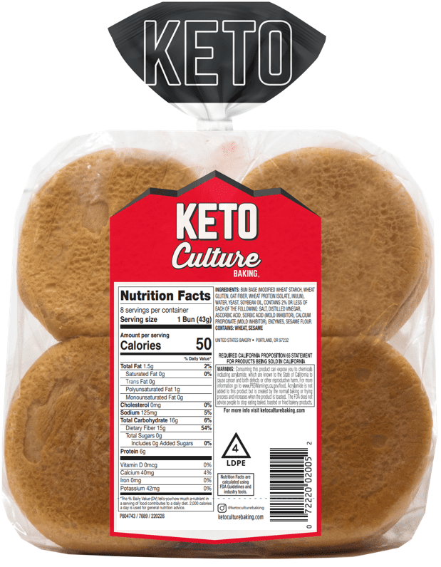 Keto Culture Hamburger Buns, 12 oz, 8 Count