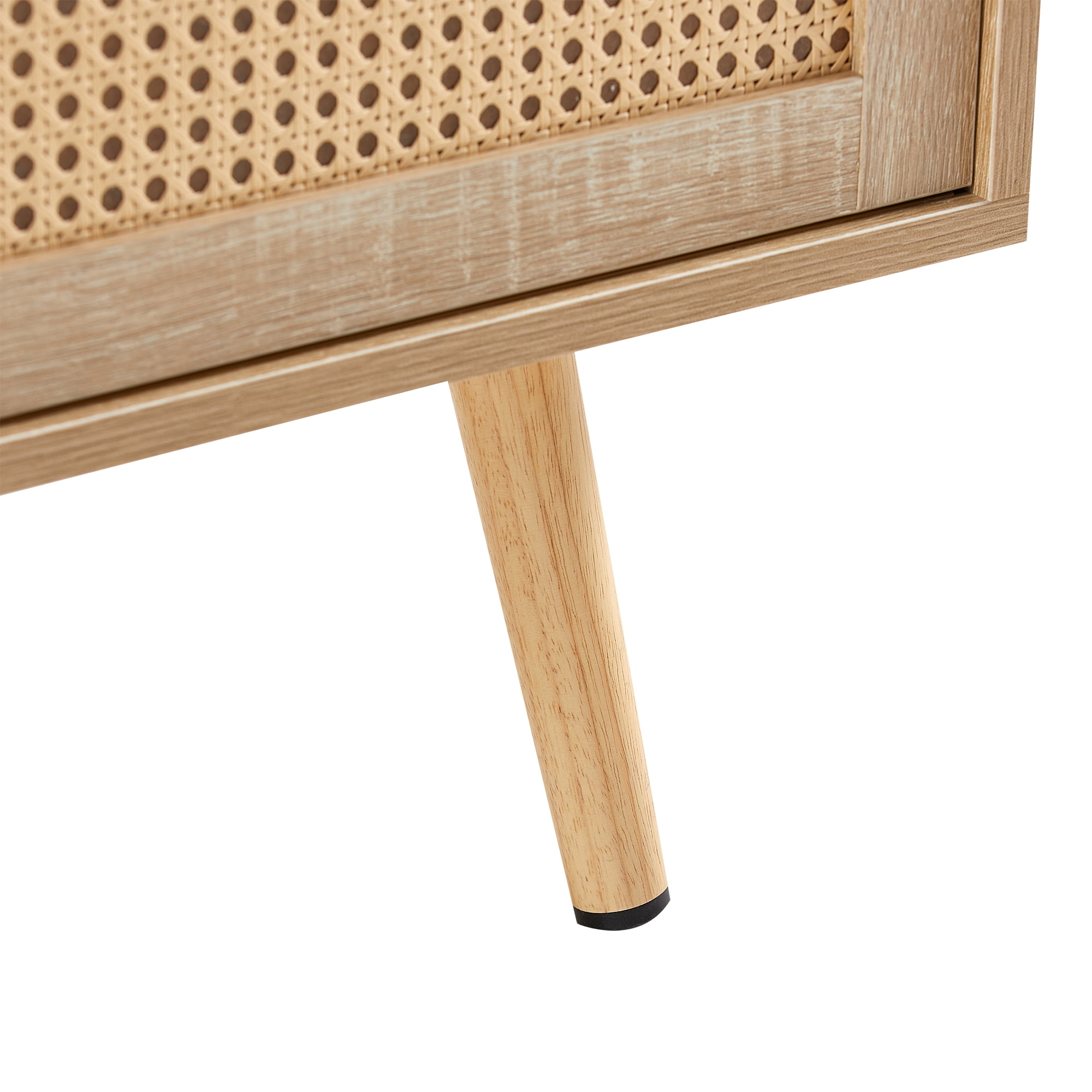 Coffee Table, Side Table, Console Table With Rattan Sliding Door Storage Solid Wood Legs Modern Design For Living Room Office, Natural MDF Table