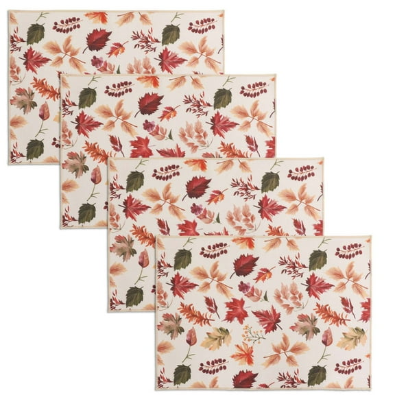OVZME Kara Fall Leaves Placemats Set of 4, Autumn Printed Maple Leaves Fabric Place Mats for Kitchen Dining Table,Thanksgiving Harvest Halloween Holiday Decor, Water-Proof, Washable, Each 13" x 19"