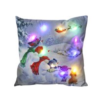 SLYNSHome Christmas Throw Pillow Cover with LED Lights,Light-up Winter Pillow Cases 18x18 inch Pillowcase Holiday Cushion Case for Couch Bed Sofa Decor