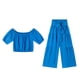 thumbnail image 5 of Conjunto moderno para el día: top con cuello cuadrado y mangas abullonadas y pantalones de pierna ancha - Poliéster - Ropa informal/de vacaciones, 5 of 8