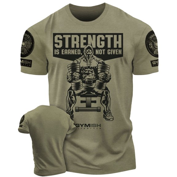 Gymish Strength Is Earned Not Given Workout T-Shirt – Motivational Lifting Gym Shirt for Men, Athletic Fitness Tee, Funny Gym Apparel