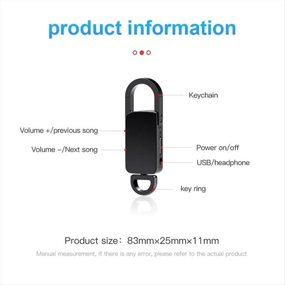 con Grabadora de Voz Activada por Sonido, Gancho para Llave, Mini Dictáfono, Grabación de Audio por Voz, Reducción de Ruido, Reproductor de MP3 de 8 GB