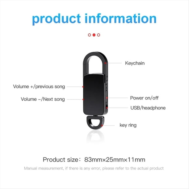 con Grabadora de Voz Activada por Sonido, Mini Dictáfono con Gancho para Llave, Grabadora de Audio y Voz, Reproductor de MP3 con Reducción de Ruido de 32 G