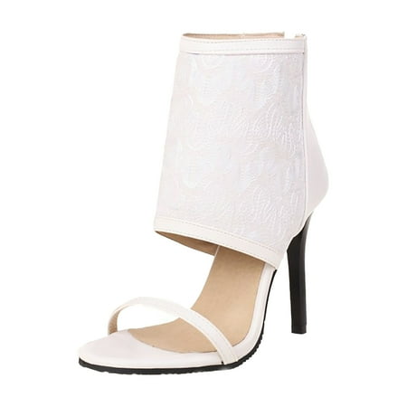 

CLZOUD Shade and Shore Sandals White 2023 New British High Top Open Toe Cool Boots foreign Trade Large Slim High Heel Short Boot 38