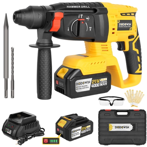 Cordless Rotary Hammer with Battery and Charger, SDS‑Plus Drill for Concrete and Masonry, Heavy‑Duty Demolition Tool for Contractors