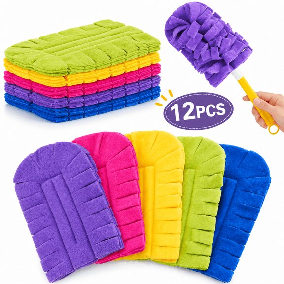 12 Pcs Reusable Fleece Duster Pads, 7.3 x 4.4 in Duster Refills, Washable Duster Refill Covers, Multi Surface Dusting Pads for Home Cleaning, Dark Colors