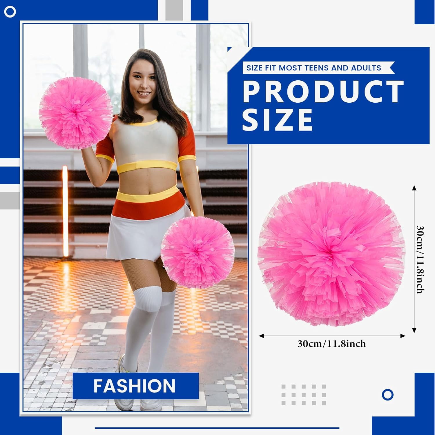 Cheerleader Pom Poms 12 Pack Sports Dance Cheering Plastic Metallic Cheerleading Pom Poms for Kids Adults-Ring Style