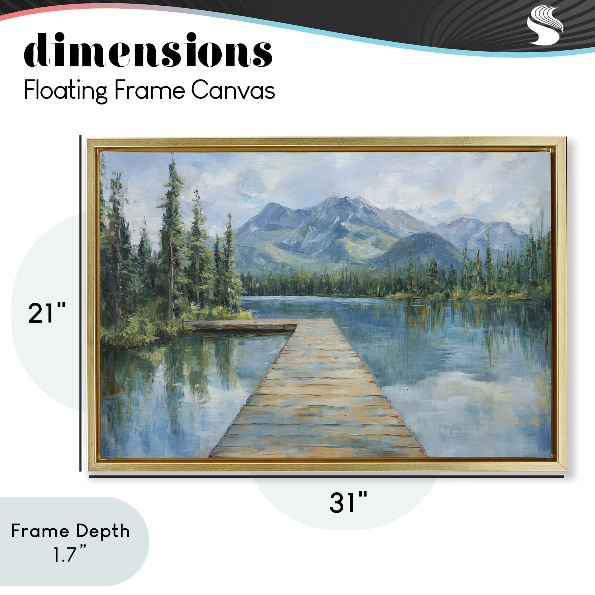 Stupell Industries Peaceful Lake Dock in the Mountains Gold Framed Floater Canvas Wall Art, design by Petal Prints Design