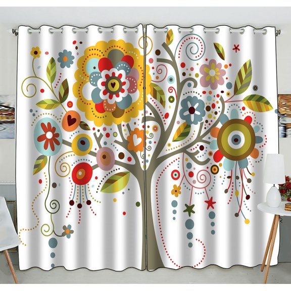 ZKGK Tree Art Window Curtain Drapery/Panels/Treatment For Living Room Bedroom Kids Rooms 52x84 inches Two Panel