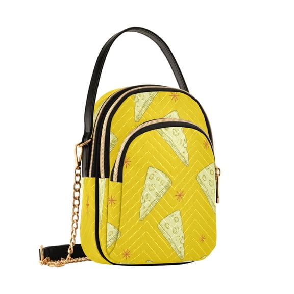 Women's Quilted Crossbody Bag Small Shoulder Tote Purse with 3 Zipper Pockets Yellow Cheese