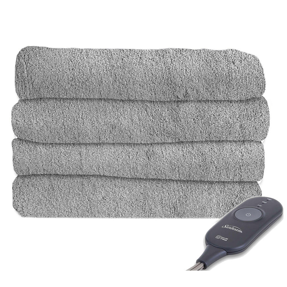 Sunbeam Microplush Electric Heated Warming Throw Blanket Brushed Nickel