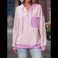 thumbnail image 4 of Sudadera con Capucha para Mujer 2025, Cuello Abotonado, Cordón Ajustable, Sudadera Informal de Larga, Camisetas. Púrpura L, 4 of 10