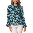 thumbnail image 1 of INSPIRAR CHIC Blusa Vintage de Manga Larga con Volantes y Cuello en V Floral para Mujeres S Negro Azul Claro, 1 of 5