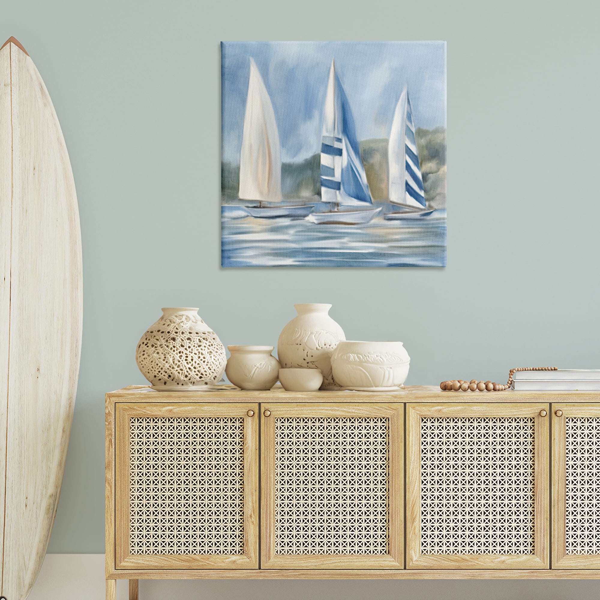 Stupell Industries Sailboat Trio Drifting Coastal Painting Gallery Wrapped Canvas Art Print Wall Art, 36 x 36