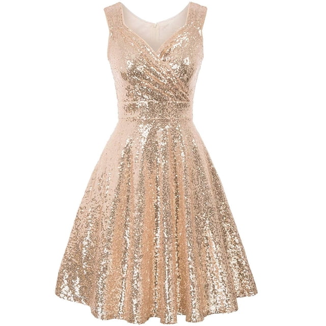 Sonducket Vestido plisado con cuello en V para mujer, vestido veraniego, fecha de baile, accesorios de ropa de verano Vestidos Oro XXL Sonducket AP010963-15