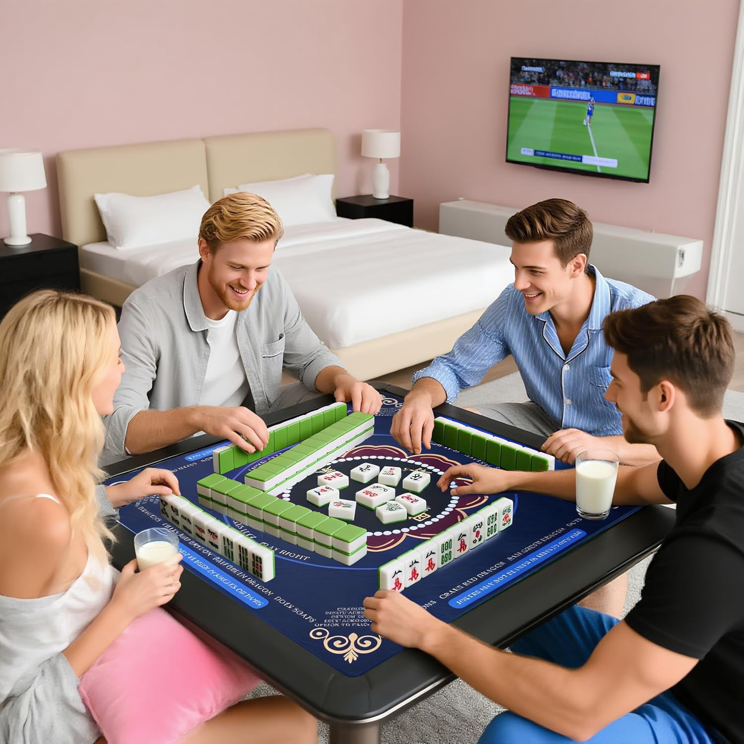 Mahjong Mat for Table, Non-Slip Noise Reduction Mahjong Table Cove 31.5x31.5 Inch Portable Gaming Mat for Poker/Cards/Board Games/Tile Games, Mahjong Tablecloth with Carrying Bag (Dark Blue)