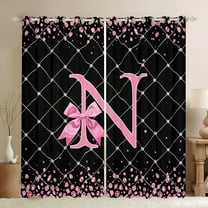 Manfei Initial N Letter Blackout Curtains Set of 2 (52x84 Each) for Girls, Cartoon Stripes Bow-tie Window Curtains, Princess Bow Curtains and Drapes, Black Out Curtains Home Decor