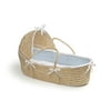 Badger Basket Natural Hooded Moses Basket - Blue Waffle Bedding