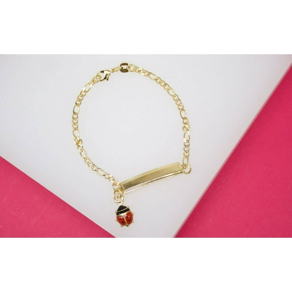 Gold Filled Dangle Lady Bug Charm Bracelet With Plate (XX15)
