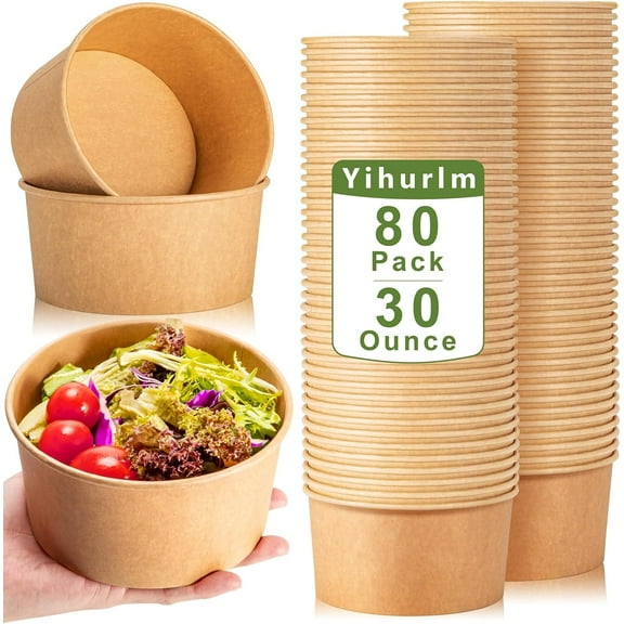 Large Paper Bowls,80Pcs 30 Oz Disposable Soup Bowls Bulk,Kraft Paper Salad Bowl,Round Disposable Paper Bowls,Paper Soup Bowls for Hot/Cold Food Soup Salad