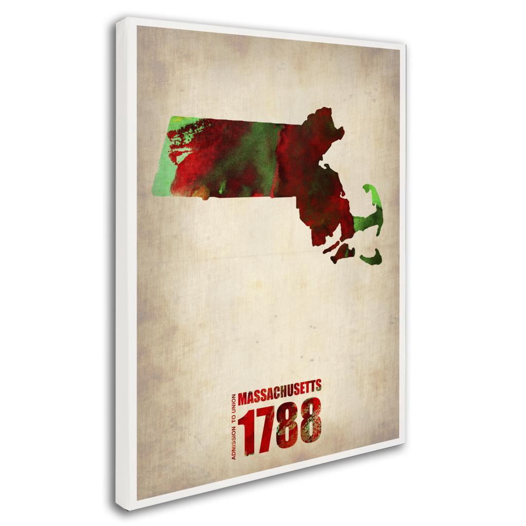 Trademark Fine Art "Massachusetts Watercolor Map" Canvas Art by Naxart