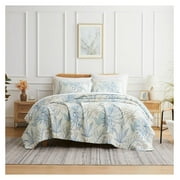 Homehours Tropic Leaf Oversized Quilt Bedding Set Lightweight, Soft Coverlet Bedspread 2-Piece with one Matching sham (69 in Wide x 98 in Long), Blue, / XL