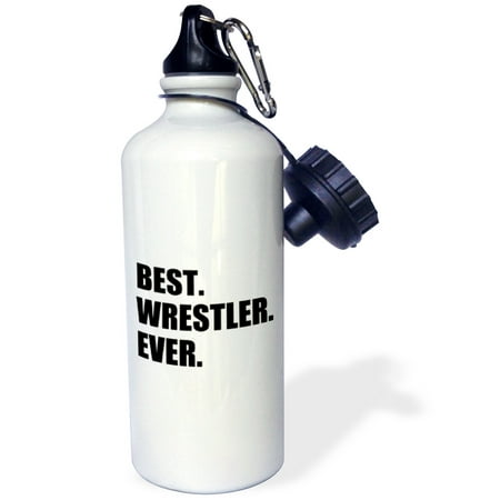 3dRose Best Wrestler Ever, fun wrestling sport gift, black and white text, Sports Water Bottle,