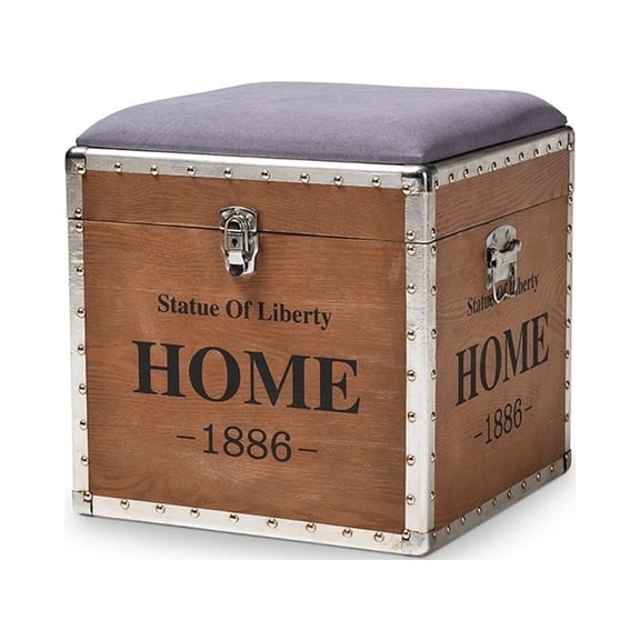 Baxton Studio Violetta Vintage Industrial Light Gray Fabric Upholstered Wood Storage Trunk Ottoman