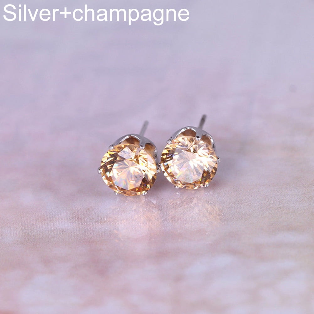 Gold Stud Earrings Women Cubic Zirconia Engagement Jewelry Elegant  Silver