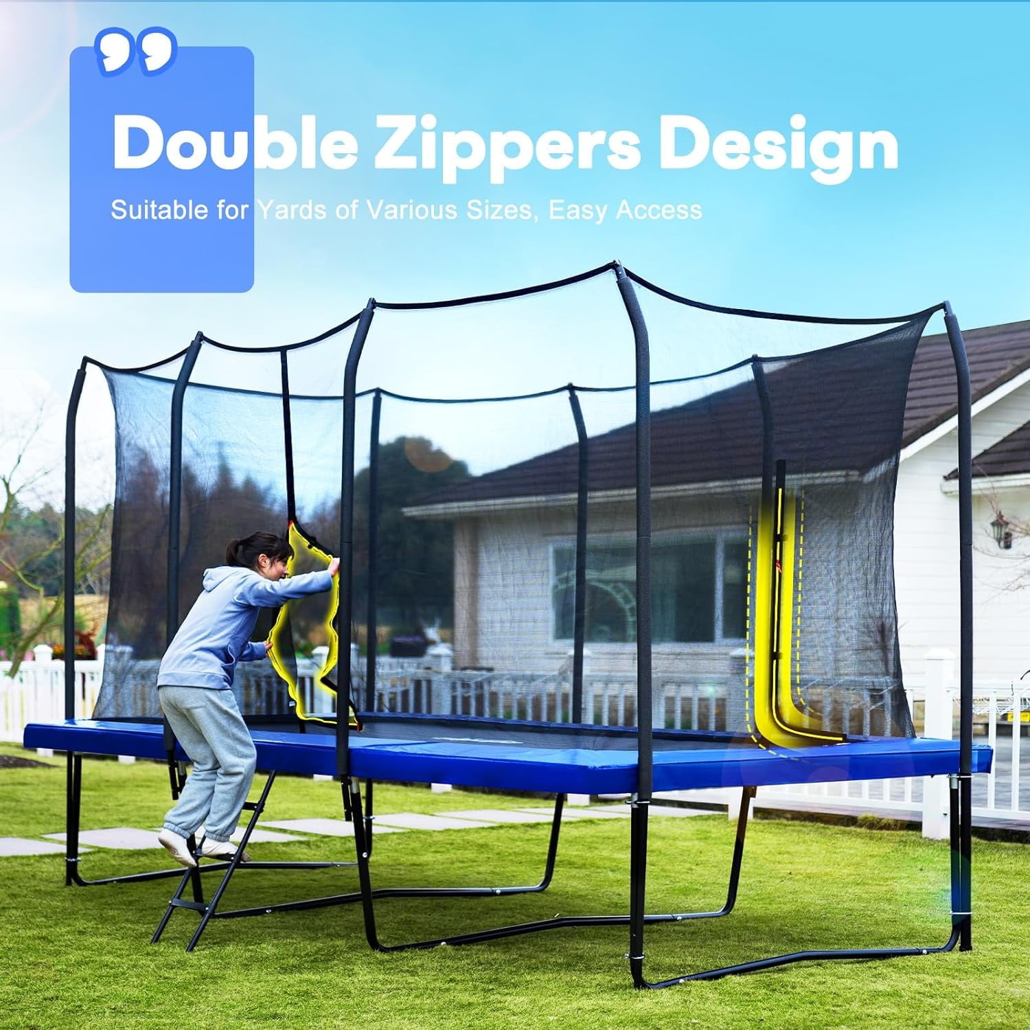 Zupapa 1500LBS Capacity Rectangle Trampoline 9X15FT 8X14FT Outdoor Square Gymnastics Trampolines for Kids Adults Long Tumbling Trampoline
