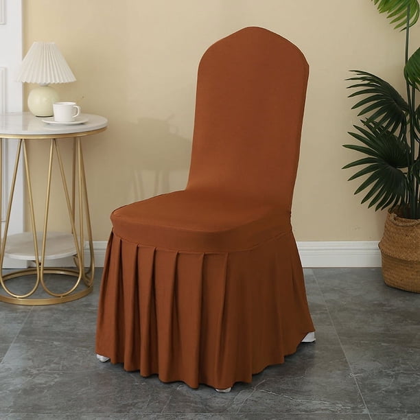 Nvzi Juego de 2 fundas para sillas de comedor, fundas elásticas con faldón, funda protectora de asiento de licra súper ajustada para comedor, hotel, ceremonia (marrón)