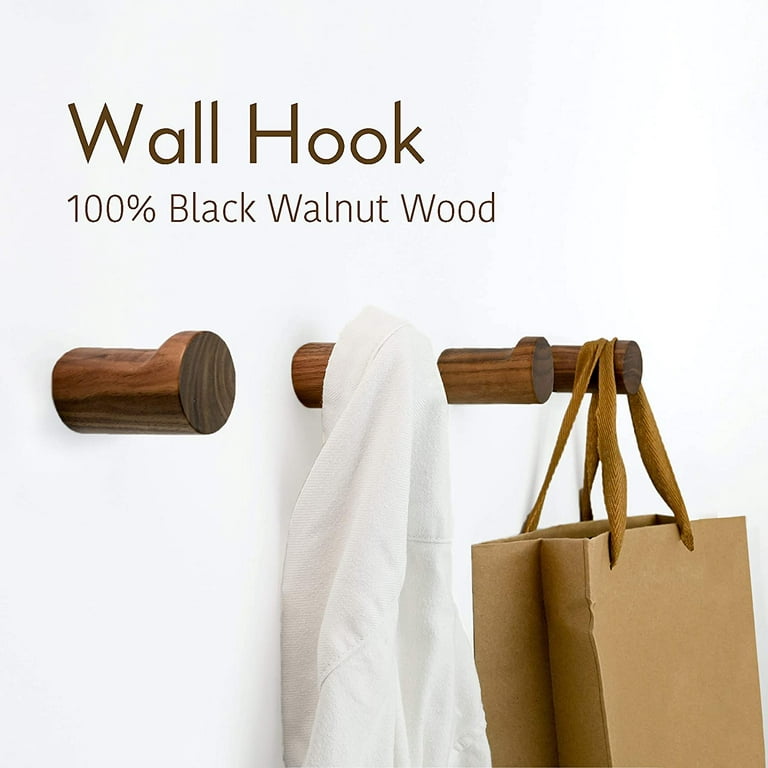 4Pcs Wood Wall Hooks Wall Mounted Natural Wooden Adhesive Hooks