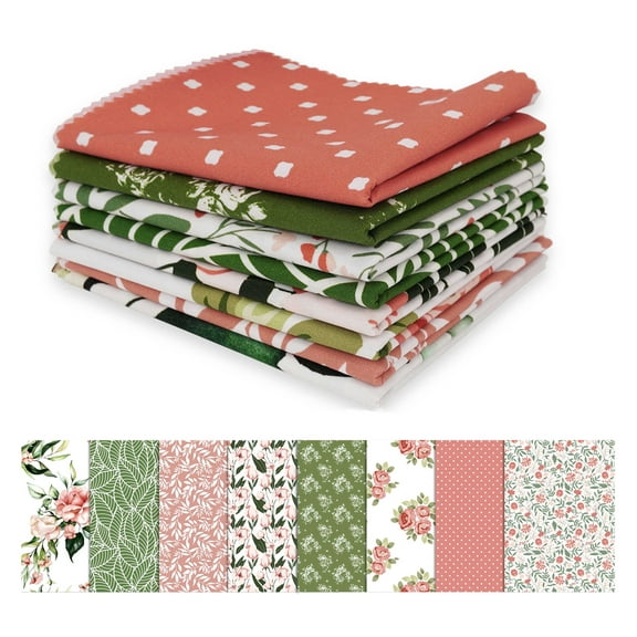 Soimoi 8 Pc Fat Quarter Bundle,FloralsPrint 18"x 22"DIY Patchwork-100% CottonPre-Cut Quilting Fabric Peach & Green