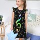 thumbnail image 4 of Balery Music Notes Camisón de princesa para niñas, pijama de algodón con mangas abullonadas, suave y bonito.-Medium, 4 of 6