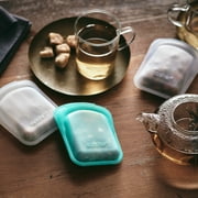 Stasher Premium Food-Safe Reusable Silicone Pocket Travel Bags, 2 Pack, Clear + Aqua, 4 oz