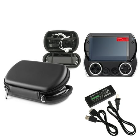 Insten For PSP Go - Black Hard EVA Protective Case + LCD Protector + AC Wall Charger Adapter