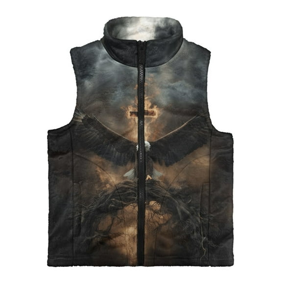 Xoenoiee Eagle Cross Fire Print Boys Full Zip Vest Lightweight Jacket Sleeveless Fleece Vest Plush Coat Outerwear Cute Clothes for Boys, Size 2T