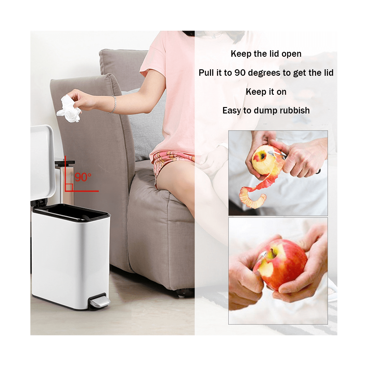 Compact Bathroom Stainless Steel Trash Can with Steel Pedal Step with Plastic Belt Lining