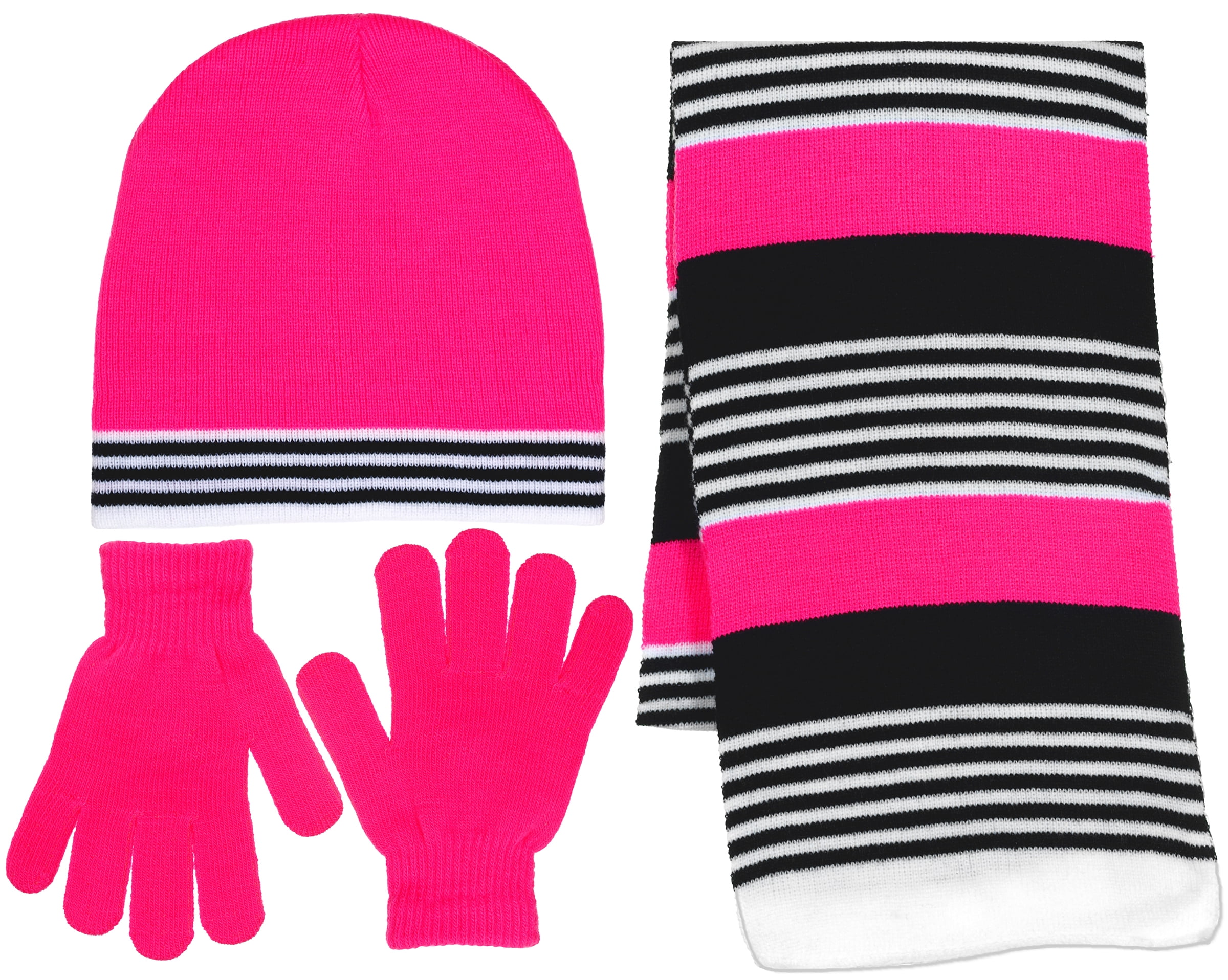 Girl's 3 Piece Knit Hat, Scarf & Gloves Set