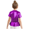 thumbnail image 2 of Doomiva Kids Girls Metallic Jazz Hip Hop Peplum Dance Tops Short Sleeve Sequins Round Neck Shiny Party T-Shirts Blouses Purple 110, 2 of 5